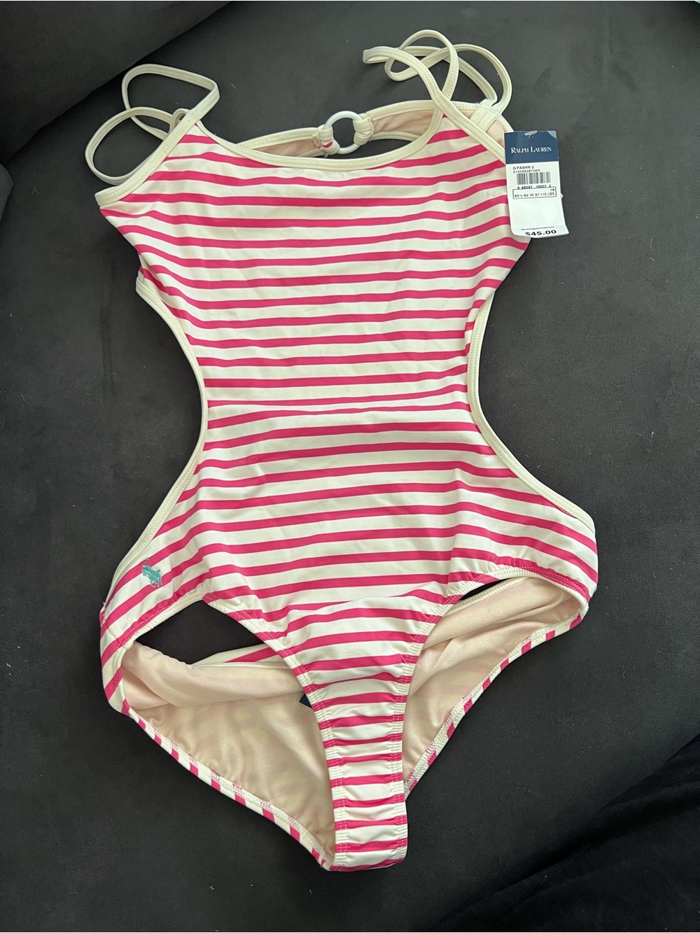 Ralph Lauren Pink and White Striped Girls' One-Piece Swimsuit